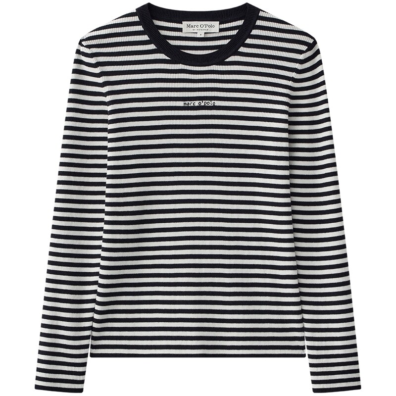 Marc O'Polo/MOP春新品100%生态棉圆领条纹长袖毛织套头衫女上衣