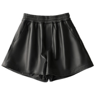 海宁真皮皮短裤阔腿宽松显瘦羊皮短裤2025秋百搭a字绵羊皮女皮裤