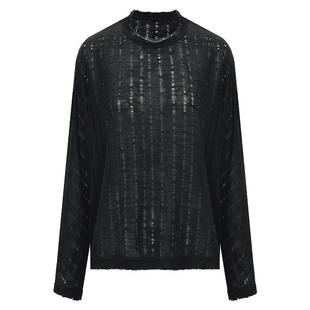 COCOBELLA设计感镂空破洞微透视针织衫毛边上衣长袖T恤罩衫TS0003