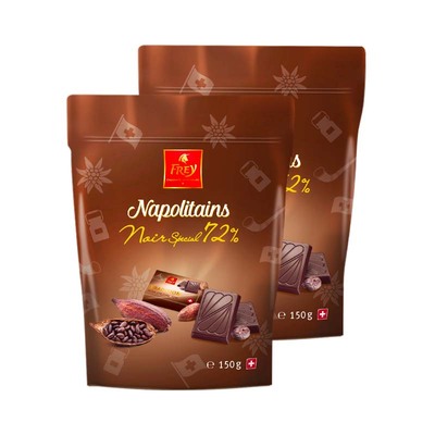 临期低价，瑞士百年经典巧克力品牌 FREY 72%纯可可脂黑巧克力小排块150g*2袋
