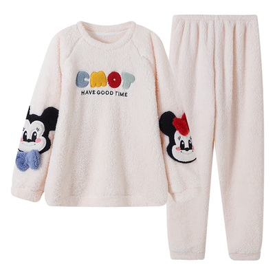 秋冬季睡衣女珊瑚绒加厚网红风学生卡通法兰绒学生保暖家居服套装