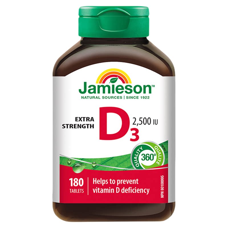 Jamieson健美生维生素D3成人VD维D3维他命2500IU片剂助力钙吸收