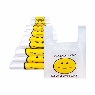 笑脸塑料袋透明购物袋打包加厚手提袋批发小白袋食品级外卖特大号