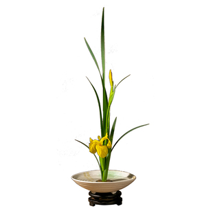 陶瓷三足碗套装花器中式日式剑山插花器皿鲜花禅意小花盆花盘底座