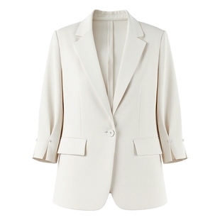 秋水伊人时尚花苞袖翻领西装2026年春季新款女简约七分袖H型外套