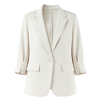 秋水伊人时尚花苞袖翻领西装2026年春季新款女简约七分袖H型外套