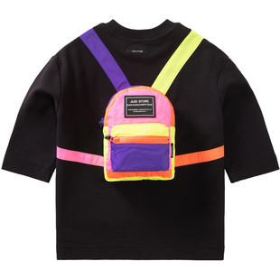 JUZI STORE童装秋季珠地书包装饰假两件长袖连衣裙女童1116501