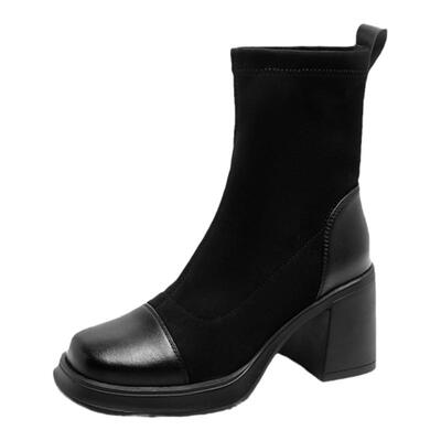 15mins粗跟短靴方头瘦瘦靴