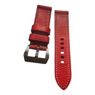 GF手工表带红色复古软牛自然旧化皮料表带适用于沛纳海精工欧米茄