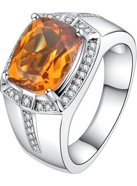 小众925银黄水晶男戒指