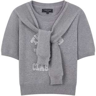 TeenieWeenie小熊女毛衣26春季新品优雅披肩式活力短袖套头针织衫