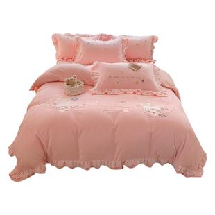 少女心可爱兔子四件套冬季牛奶绒床上用品加厚保暖床单被套珊瑚绒