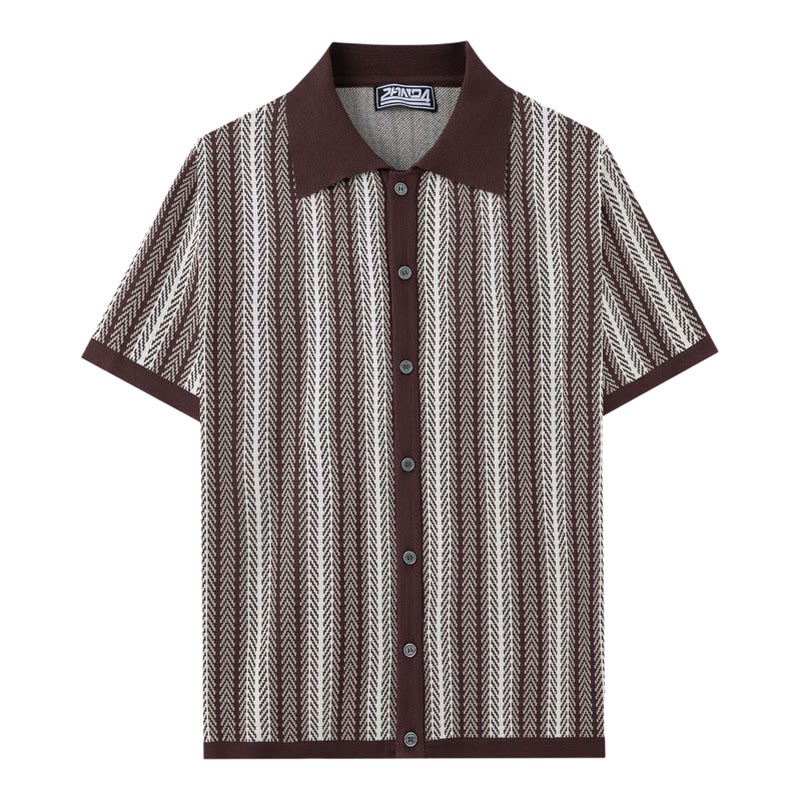 2026夏季欧美条纹拼色针织T恤男修身短袖开衫polo衫Men's T-shirt