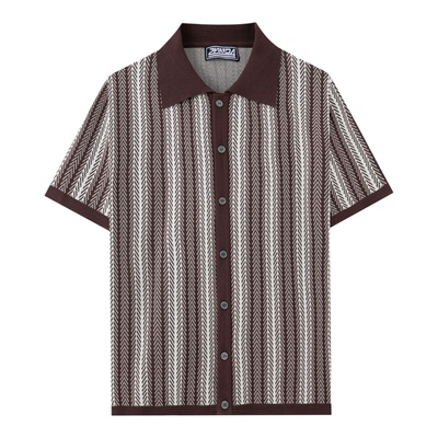 2026夏季欧美条纹拼色针织T恤男修身短袖开衫polo衫Men's T-shirt