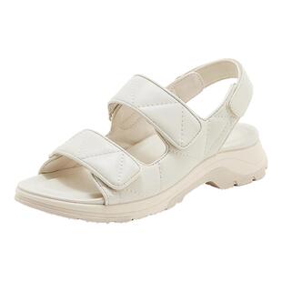 白色凉鞋女夏季新款中老年旅游运动轻便软底防滑真皮可下水沙滩鞋