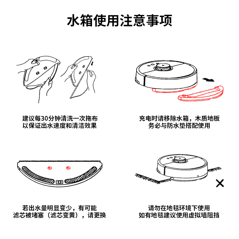 适配石头扫地机器人配件S50/S51/S55/T6主刷边刷抹布滤网尘盒水箱