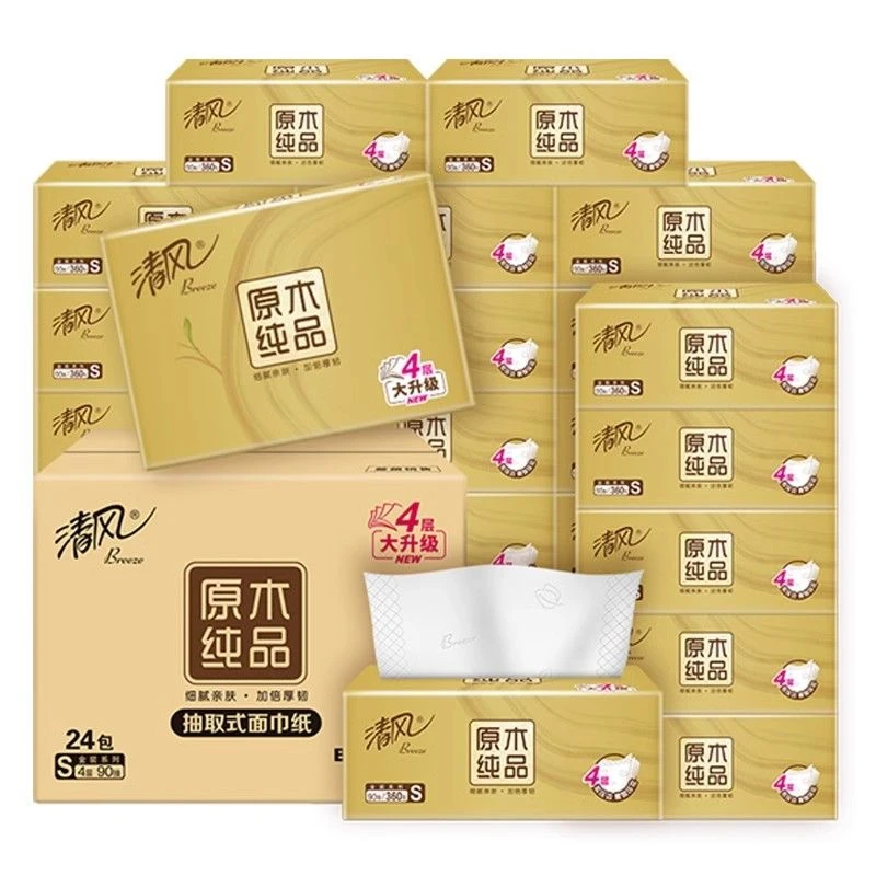 清风金装抽纸加厚4层360张24包面巾纸加厚纸巾宝宝可用擦手纸厕纸