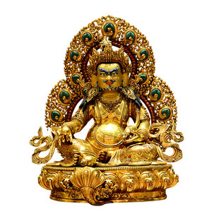 释迦族手工制作《黄财神》尼泊尔进口全鎏金《五姓财神》铜像摆件