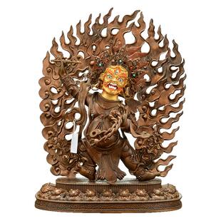 闯隆红铜雕花《金刚手佛像》藏式客厅家用大势至菩萨铜像摆件15寸