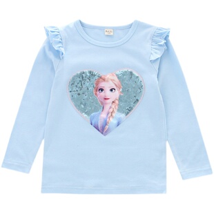艾莎公主纯棉长袖T恤女童春季薄白色打底衫宝宝冰雪奇缘爱莎童装3