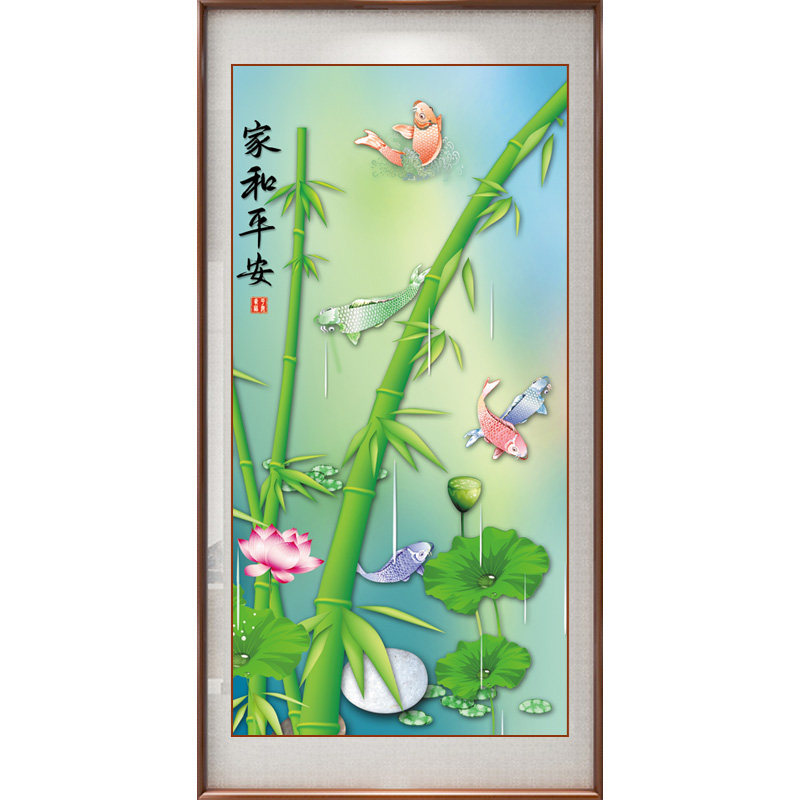 竹子荷花风水画玄关新中式装饰画