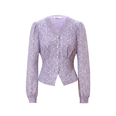 迪图法式优雅蕾丝衫女收腰通勤