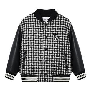 RBIGX瑞比克童装冬季新款千鸟格外套男童帅气百搭棒球服