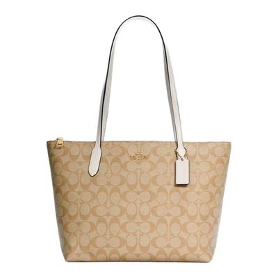 COACH/蔻驰女包 FIONA ZIP TOTE 24老花通勤大容量单肩手提托特包