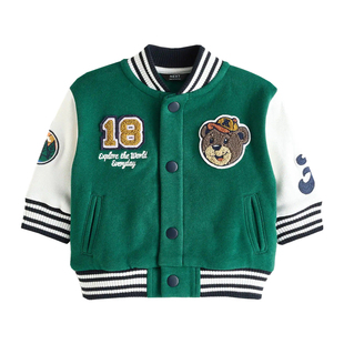 现货NEXT英国男童装正品秋卡通恐龙挖掘机棒球服牛仔夹克风衣外套