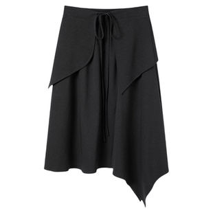【断码清仓】JUST SHINE不规则裙小众双层黑色半身裙垂感不对称