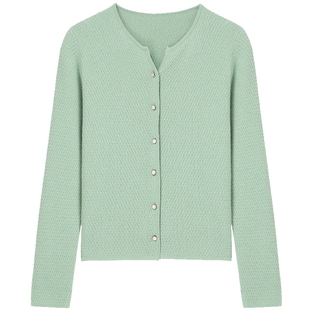 布景针织开衫女春季新品简约文艺半开领纯羊毛外套毛衣羊毛衫1116