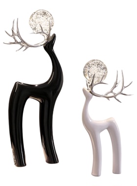 福鹿水晶球摆件高级感酒柜装饰品