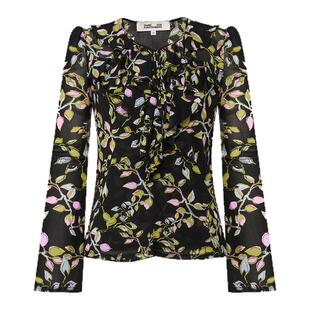 [弹力网纱]DVF2026春夏新款圆领粉绿以太藤蔓喇叭袖上衣BL4T004