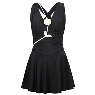 亦美珊黑色泳衣女泡温泉微胖遮肉显瘦绝美度假保守高级感2025新款