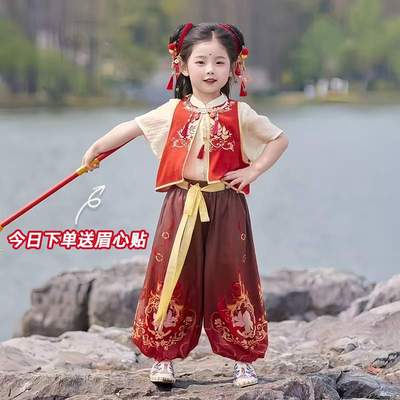 女童哪吒套装夏季2025新款儿童唐装汉服中国风夏装男童六一表演服