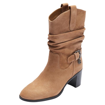 莱尔斯丹真皮复古棕色堆堆短靴子