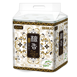 日诺日本进口檀香印花卫生纸卷筒纸可溶水速溶厕纸有芯卷纸巾8卷