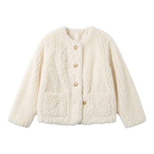 小香风刷花兔毛外套女冬季新款小个子宽松加棉毛毛上衣棉服