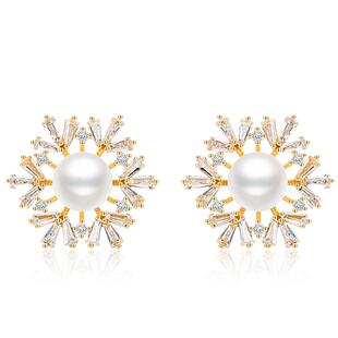 蔻润雪落时刻天然淡水珍珠耳钉银耳饰耳环女潮流京润珍珠节日礼物