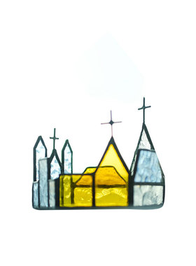 世间寻光原创风玻璃教堂旋转摆件
