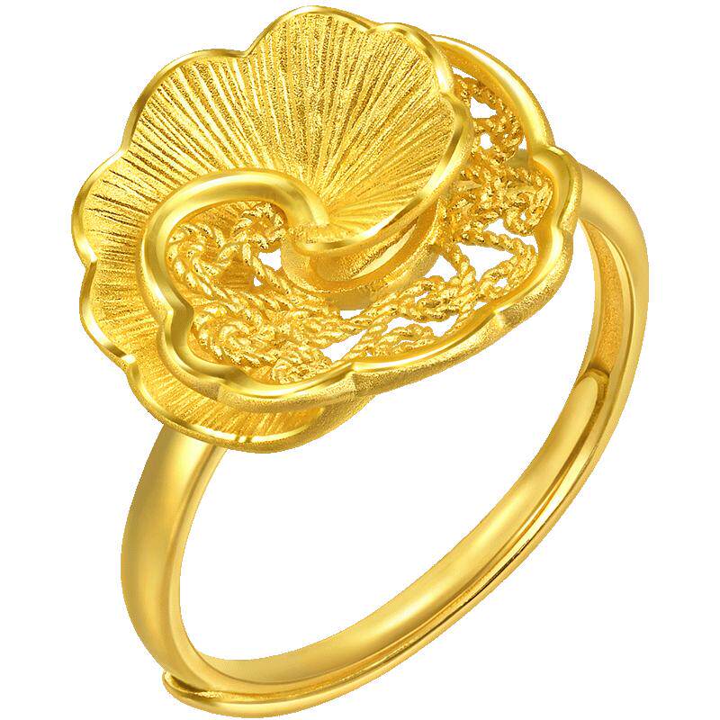 结婚礼物周生生足金生生有囍山茶花黄金戒指婚嫁五金戒指95839R