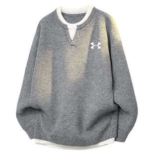 aIoqeaios新款个性宽松潮牌毛衣男圆领打底衫针织衫情侣装