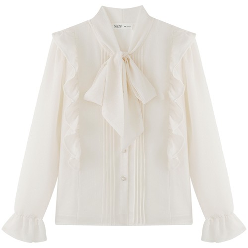 慕兔法式高级感雪纺上衣女2025秋季新款设计感小众长袖蝴蝶结衬衫