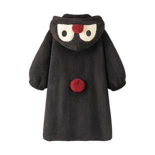 Pinksea珊瑚绒睡袍女款冬季可爱企鹅加厚连帽睡衣保暖浴袍家居服