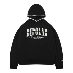BIPOLAR小香风贴布刺绣连帽卫衣男国潮美式长袖复古宽松休闲上衣