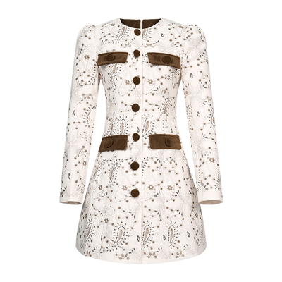 印花小香风a字连衣裙女