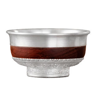 蒙古碗999纯银奶茶碗雪花银碗足银敬酒碗藏式八宝碗食用熟银餐具