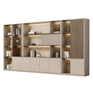 文件柜资料柜简约现代办公室背景柜档案收纳柜老板桌灯带办公家具