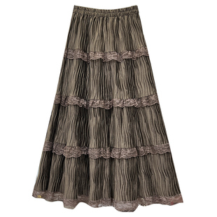 冬天好看蕾丝拼接丝绒大摆蛋糕裙女秋冬2025新款显瘦黑色裙子长裙