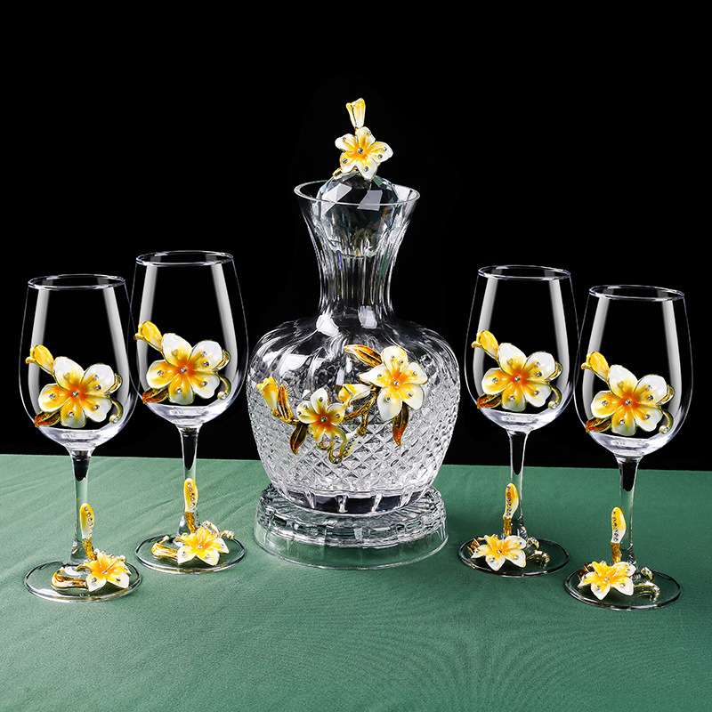 百合珐琅彩红酒杯高级感酒杯礼品创意葡萄酒水晶鸡尾酒品鉴